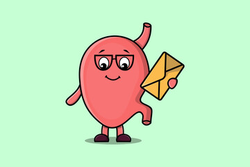 Cute cartoon Stomach holding envelope with cartoon vector illustration style