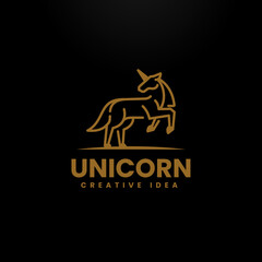 Vector Logo Illustration Unicorn Line Art Style.