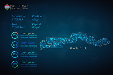 Gambia map infographics vector template with abstract geometric mesh polygonal light concept on blue background. Template for diagram, graph, presentation and chart