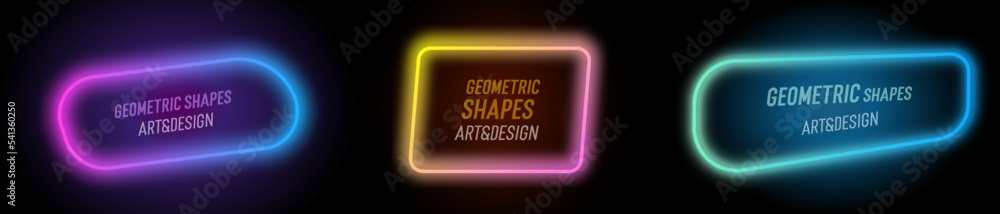 Aufkleber Set of modern neon led shapes. Fluid vector trendy elements. Template graphics with geometric speech bubbles and banners with frames with dynamic gradient colorful light to put your own text
