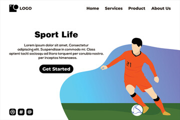 Football landing page design template, Landing page design vector, Landing page vector 