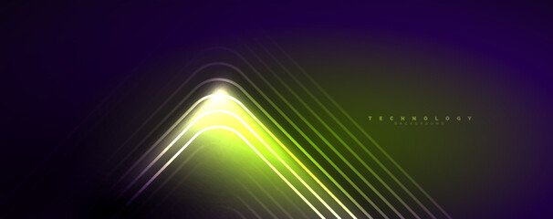 Obraz premium Neon glowing lines and angles, magic energy space light concept. Vector illustration for wallpaper, banner, background, leaflet, catalog, cover, flyer