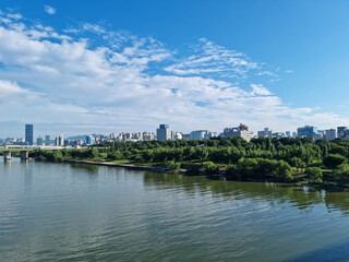 Han River Park overlooking downtown Seoul.