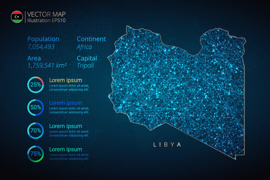 Libya map infographics vector template with abstract geometric mesh polygonal light concept on blue background. Template for diagram, graph, presentation and chart