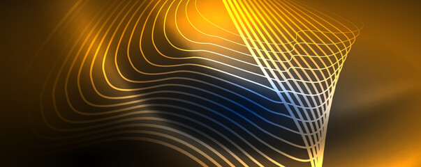 Techno neon wave lines, dynamic electric motion, speed concept. Templates for wallpaper, banner, background, landing page, wall art, invitation, prints