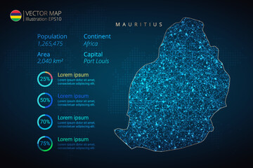 Mauritius map infographics vector template with abstract geometric mesh polygonal light concept on blue background. Template for diagram, graph, presentation and chart