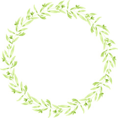 Fototapeta na wymiar watercolor green leaves circle wreath frame