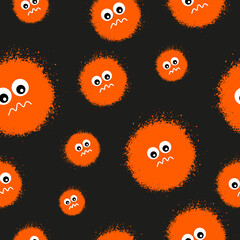 Seamless pattern with spiders and eyes for flyers and postcards. Doodle and street graffiti style. Happy Halloween card.