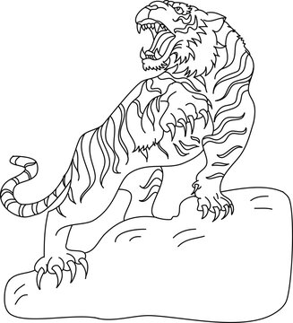 Tiger and Dragon fighting vector.Japanese Dragon and tiger tattoo.