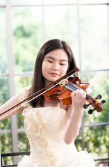 Violinist woman : Portrait of a young female playing the violin.