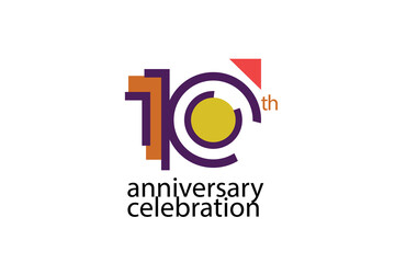 10 year anniversary celebration abstract style logotype. anniversary with purple, yellow, orange color isolated on white background, vector design for celebration, invitation, greeting card - Vector