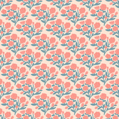Roses and leaves vector damask seamless pattern