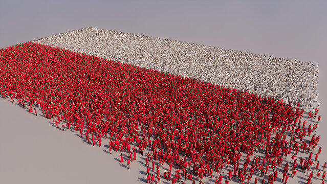 Polish Flag formed from a Crowd of People. Banner of Poland on White.