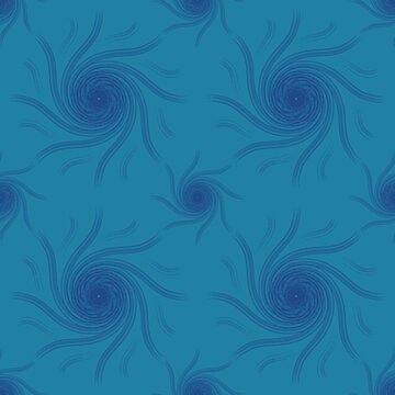 Illustration Drawing Of  Blue Line Whirl Wave Random, Seamless Repeat Pattern On Blue Background, For Clothing Fabric Textiles, Wallpaper , Paper Wrapping