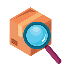 carton box with magnifying glass