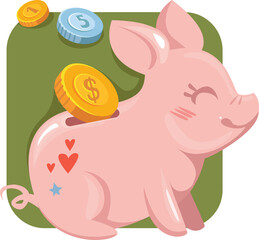 Web. Piggy bank. cartoon illustration