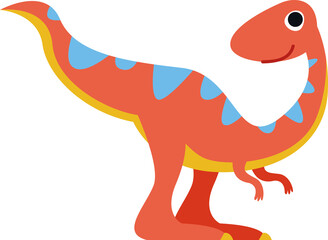 Clipart orange dinosaur stands fast. Illustration in cartoon style.