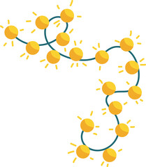 A set of garlands of yellow bulbs of different shapes. Illustration of Christmas tree decor and lighting for the holiday in cartoon children s style. Isolated funny clipart.