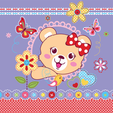 cute and cute bear happy vector illustration flower