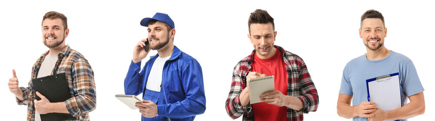 Set of truck drivers on white background