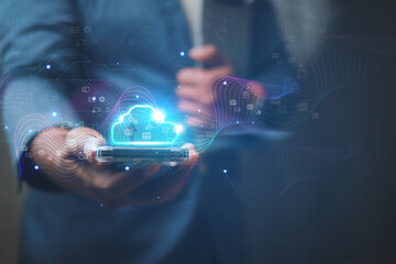 cloud technology concept Global network of metaverse systems exchange of information global...