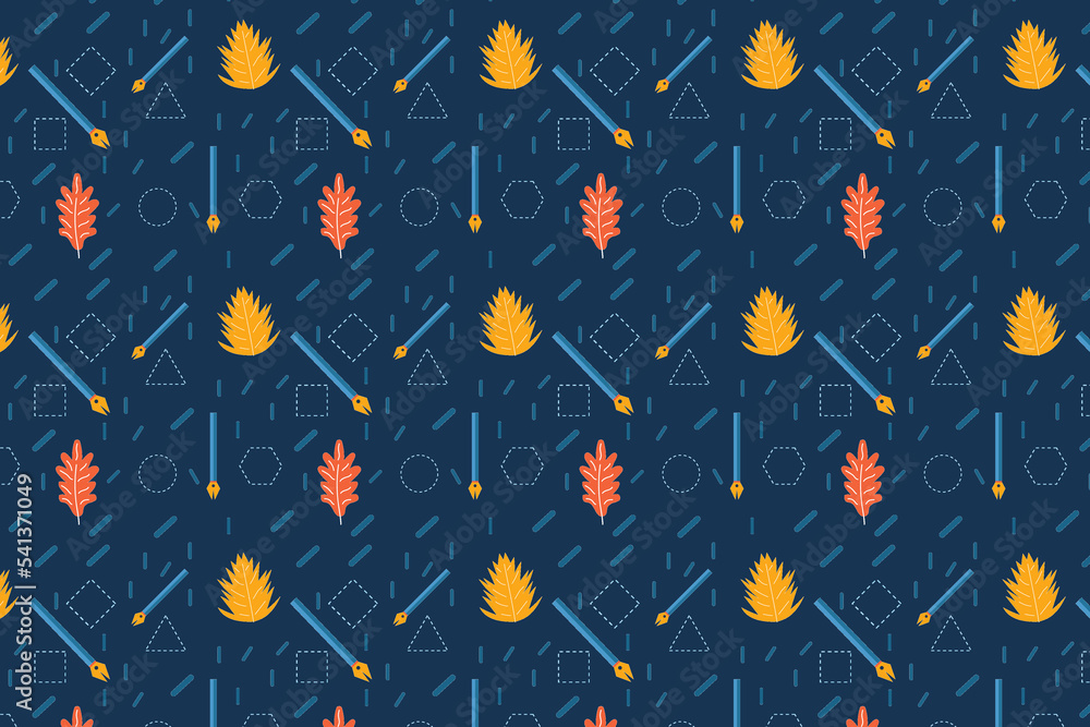 Aufkleber endless school backdrop pattern design with pen and leaf icons. repeating educational pattern design