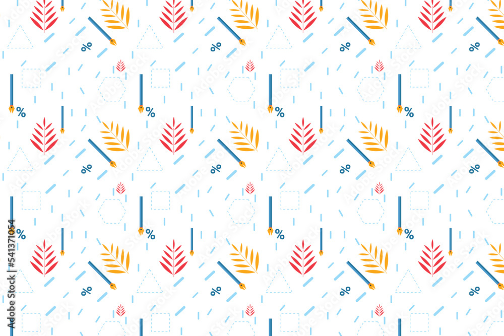 Poster mathematical pattern decoration with pen and leaf icons on a white background. abstract education pa