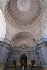 Breathtaking architecture details of panoramic dome columns scenic building interior view with...