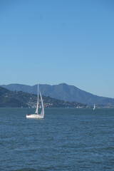 Panoramic scenic aerial view over San Francisco Bay Area with Golden Gate Bridge, downtown skyline...
