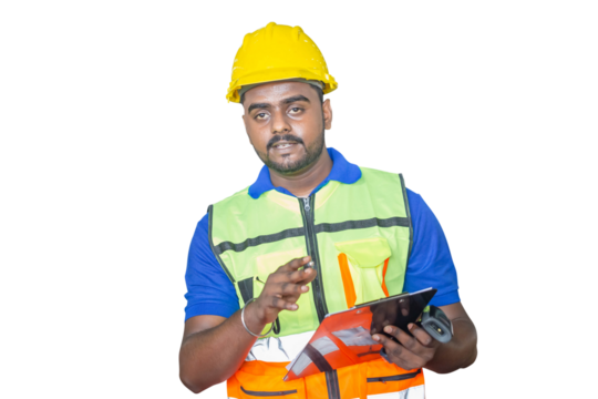 Worker man with clipboard, Man in hard hat