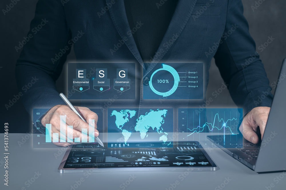 Poster digital transformation. businessman working at modern office. modern virtual interface. man using mo