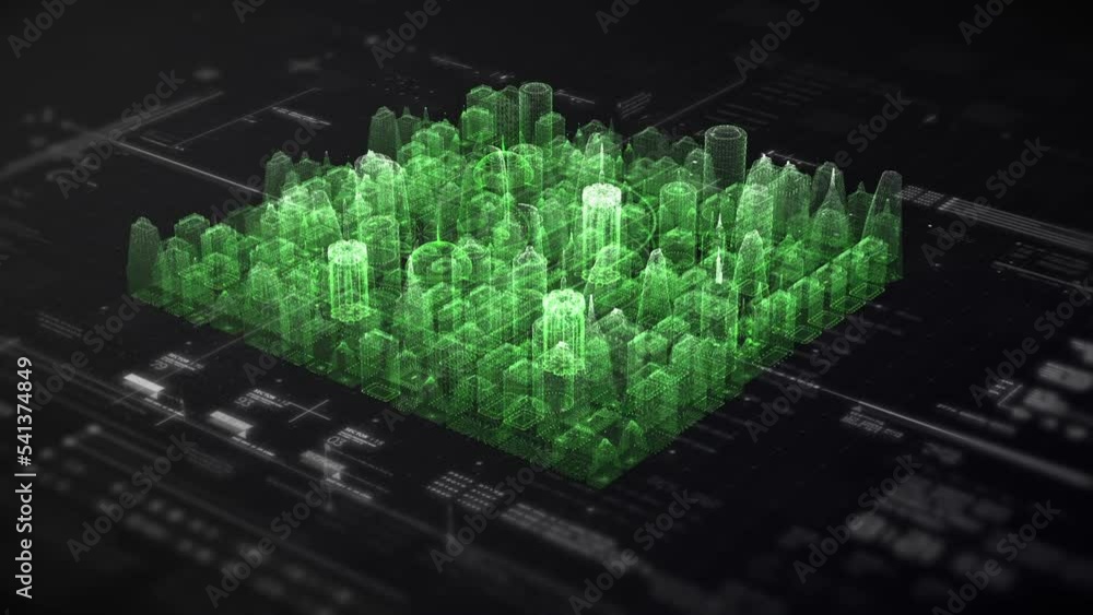 Poster 3d illustration, 3d rendering, futuristic head up display of holographic city digitally generated im
