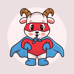 Fototapeta premium Cute baby goat cartoon on a superhero suit