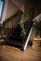 For Christmas, a decorated metal staircase that leads to the 2nd floor.