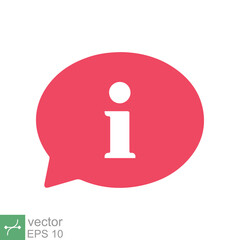 Information bubble speech icon. Simple flat style. Info help sign mark, inform, pictogram, red balloon shape, template design. Vector illustration isolated on white background. EPS 10.