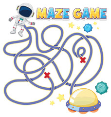 Maze game template in space theme for kids