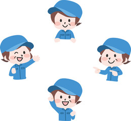 上下左右ポイントにいるシニア女性作業員セット