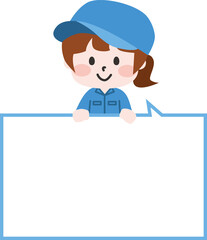 ふきだしフレームと女性作業員