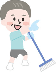 掃除をする浴室清掃員のイラスト