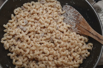 Italian Pasta Alla Norcina While Cooking