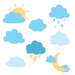 Foto op Plexiglas Set of cute blue cloud cartoon vector illustration.  © K Ching Ching