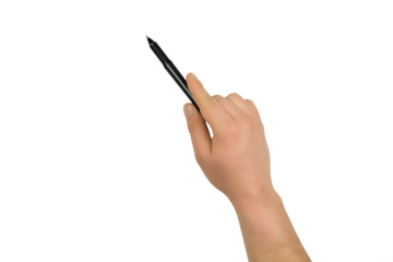 male hand with a black handle as a pointer, isolate