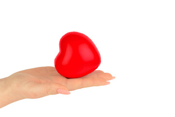 health, medicine and charity concept - closeup of outstretched female hand with red heart, isolate, transparent background
