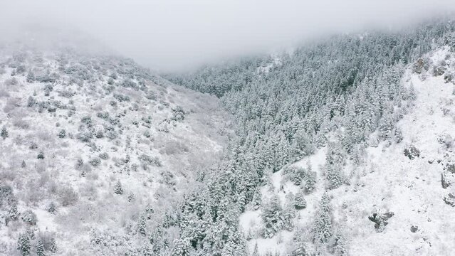 Drone view of snowy Mountain in Provo, Utah