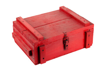 red wooden box for ammunition, isolated