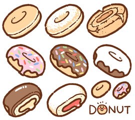 donut cartoon drawing set
