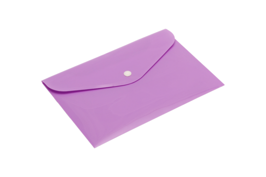 magenta plastic envelope for documents, isolate, transparent background