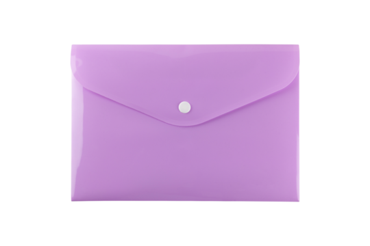 magenta plastic envelope for documents, isolate, transparent background