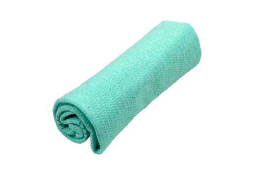 blue towel rolled up in a tube, isolate, transparent background