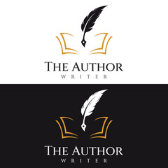 Obraz premium Creative design of pen template logo with hipster quill for author or author, signature.